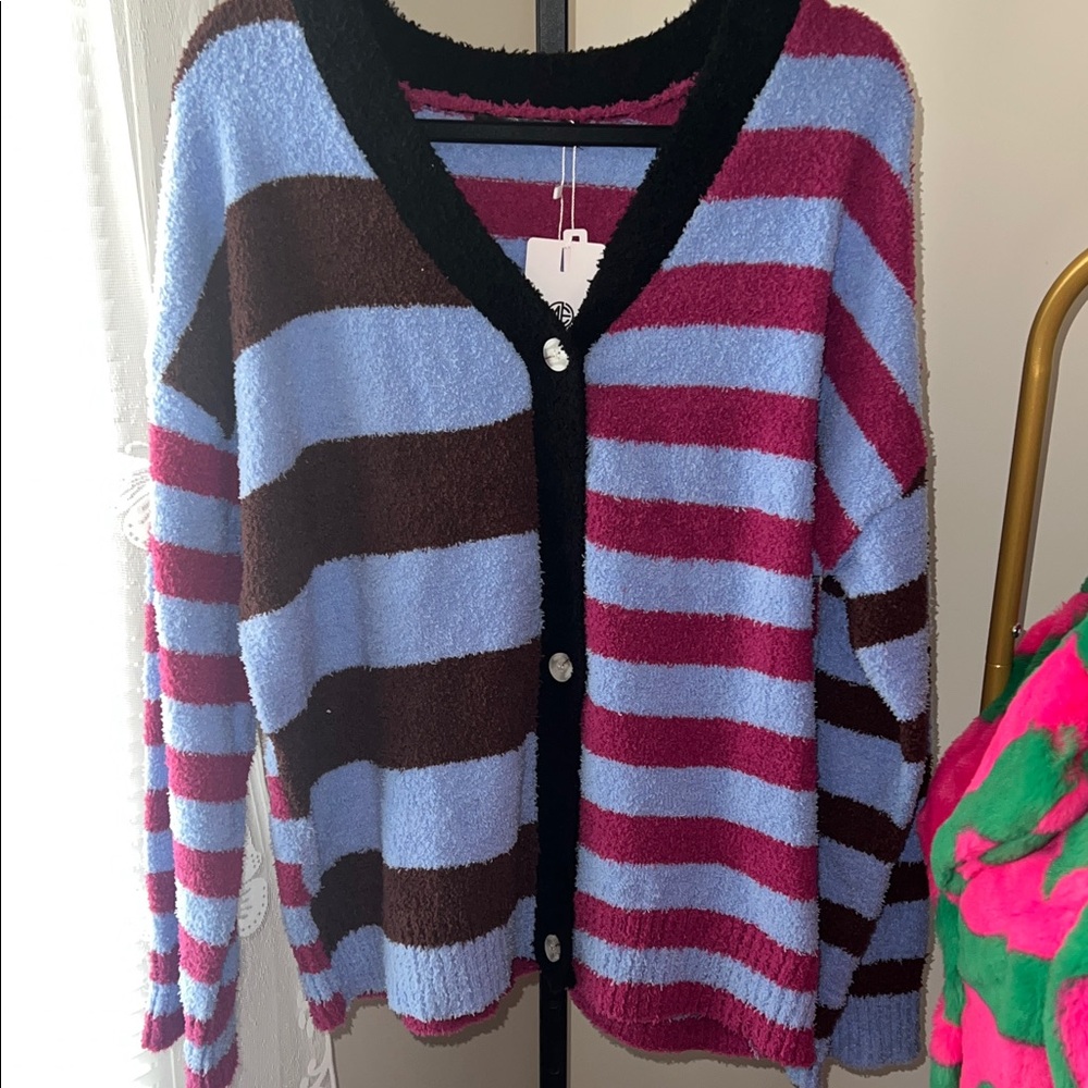 Colorful Striped Button-Up Cardigan